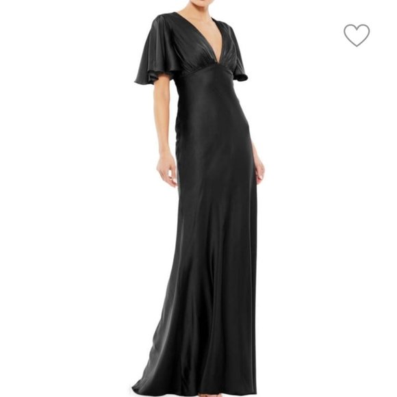 Mac Duggal Ieena Satin Sheath Gown in Black - Picture 1 of 2